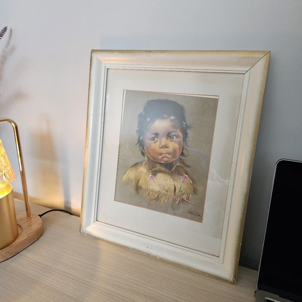 Dorthy Oxborough Indigenous Boy Vintage Framed 1963 Print 12x15 art